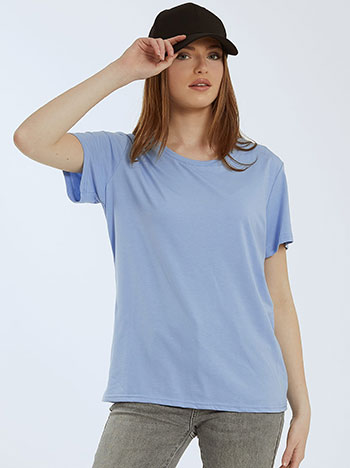 T-shirt με βαμβάκι, στογγυλή λαιμόκοψη, κοντό μανίκι, γαλαζιο