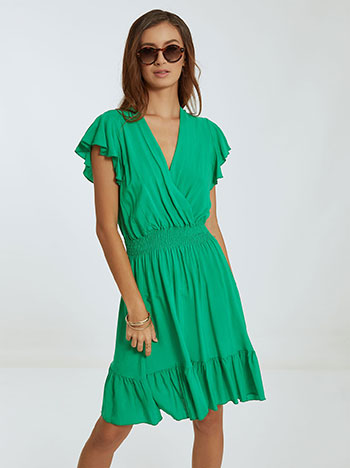 Φόρεμα με βολάν και βαμβάκι, κρουαζέ, ελαστική μέση, πρασινο