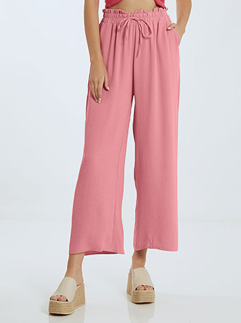Ψηλόμεση παντελόνα, ελαστική μέση, , με τσέπες, διακοσμητικό κορδόνι, σκουρο ροζ