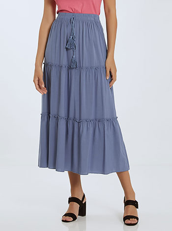 Maxi φούστα, ελαστική μέση, διακοσμητικό κορδόνι, μπλε ραφ