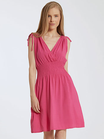 Mini dress with shirred details in fuchsia