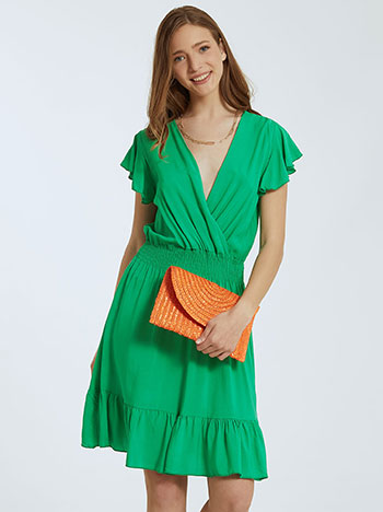 Κρουαζέ φόρεμα με βολάν, ελαστική μέση, πρασινο
