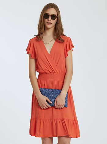 Κρουαζέ φόρεμα με βολάν, ελαστική μέση, πορτοκαλι