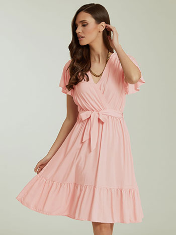Κρουαζέ mini φόρεμα, ελαστική μέση, αποσπώμενη ζώνη, θηλιές στη μέση, σομον