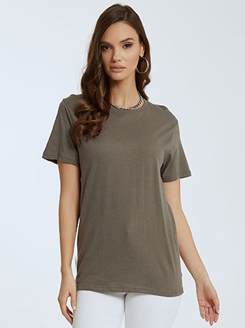Unisex βαμβακερό t-shirt, στρογγυλή λαιμόκοψη, χακι
