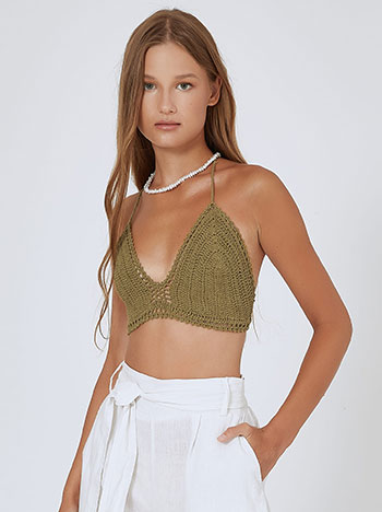 Πλεκτό crop top σε χακί