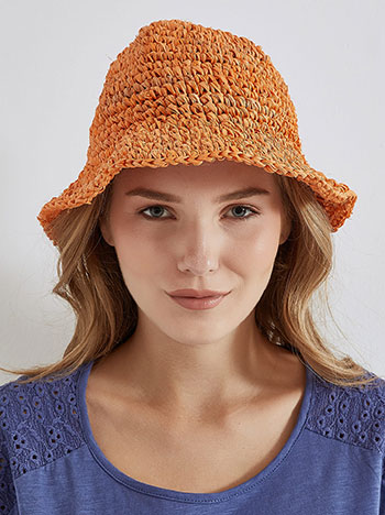 Bucket hat with natural raffi materials in orange