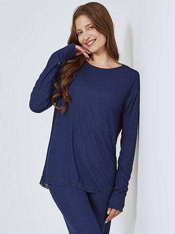 Long sleeved pyjamas top in dark blue