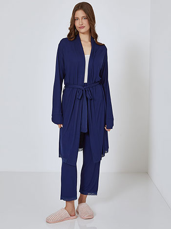 Ribbed robe with detachable belt in dark blue