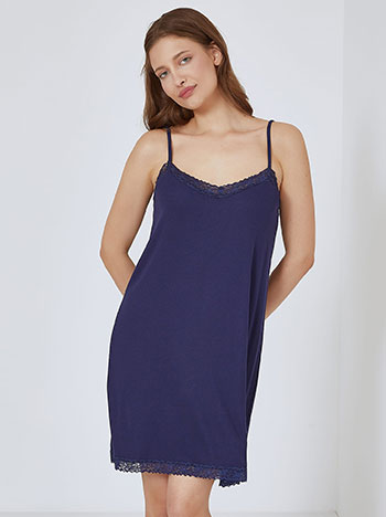 Ribbed nightdress with straps in dark blue
