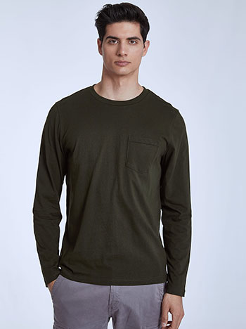 Mens cotton top with pocket in khaki