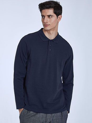 Βαμβακερή ανδρική μπλούζα με γιακά σε σκούρο μπλε