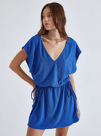 Mini φόρεμα με ανάγλυφες λεπτομέρειες σε μπλε
