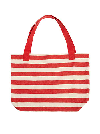 Cotton striped beach bag in red