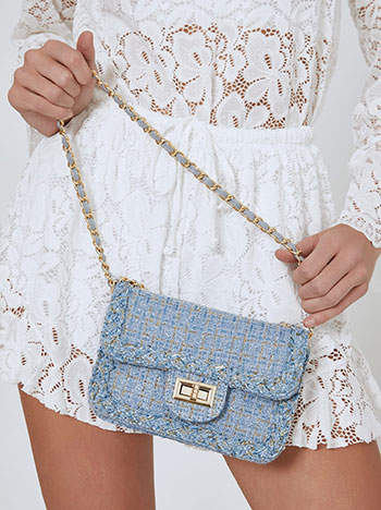 Shoulder bag with metallic details in gold sky blue