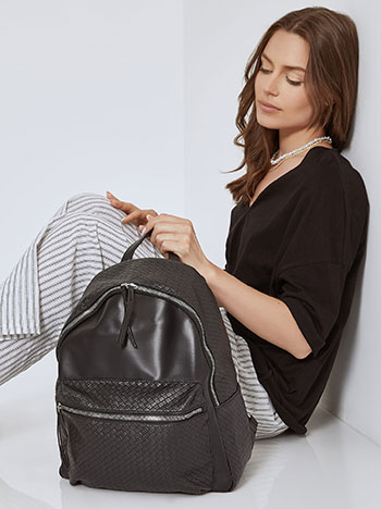 Textured leather effect backpack in black