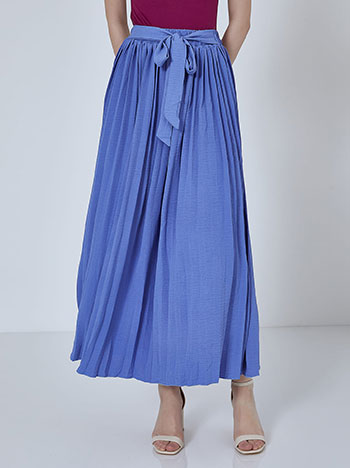 Pleated maxi skirt with tie in blue