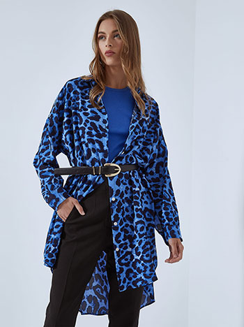 Asymmetric leopard shirt dress in blue