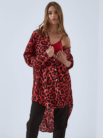 Asymmetric leopard shirt dress in red