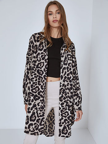 Asymmetric leopard shirt dress in light brown