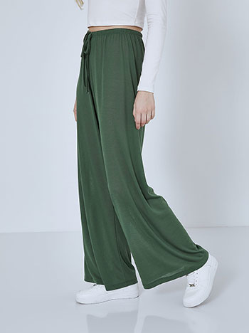 Πλεκτή παντελόνα, ελαστική μέση, εσωτερικό κορδόνι, απαλή υφή, celestino collection, πρασινο