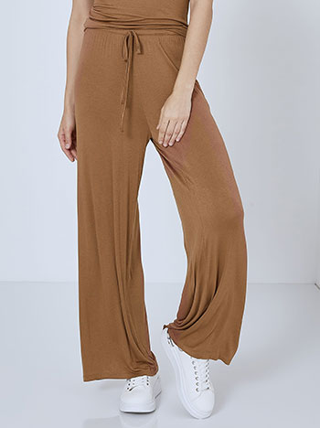 Knitted high waist wide leg trousers in camel