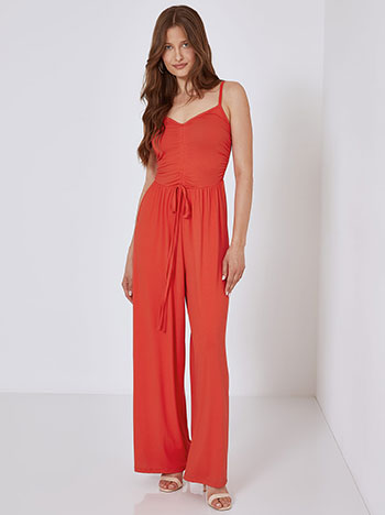 Jumpsuit with shirred detail in red