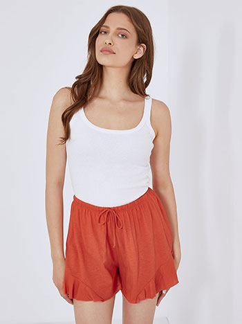 Shorts with ruffled hemline in orange