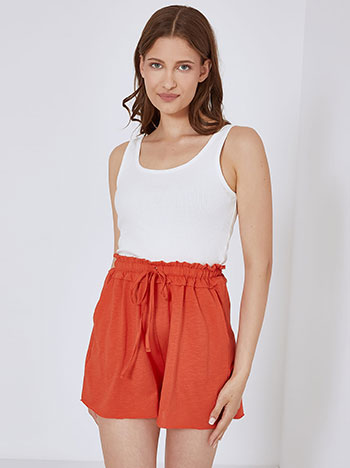 Shorts with ruffled waistband in orange