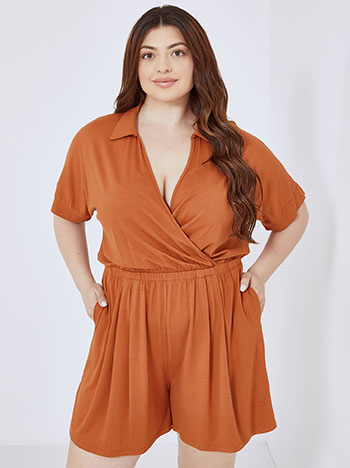 Wrap front playsuit in terracota