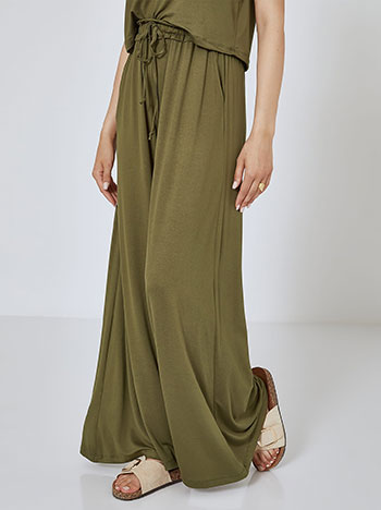 Soft touch wide leg trousers in khaki