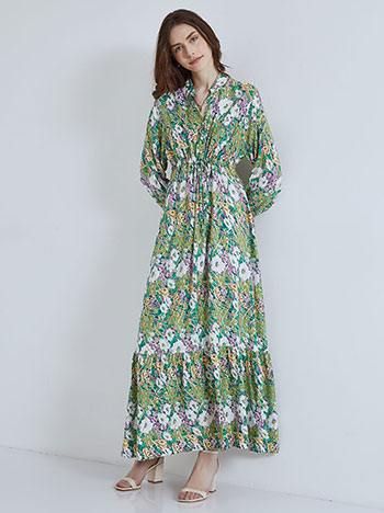 Floral dress with metallic details in green