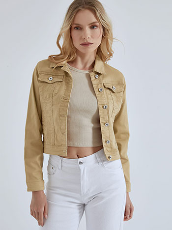Jeans jacket with cotton in camel