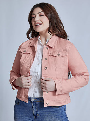 Jeans jacket with cotton in pink