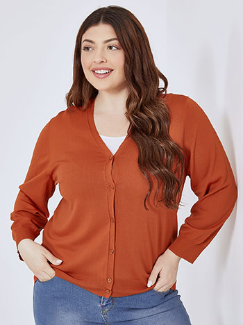 Knitted cardigan with buttons in burnt orange