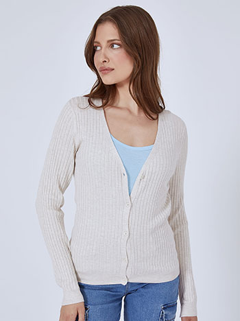Ribbed monochrome cardigan in beige