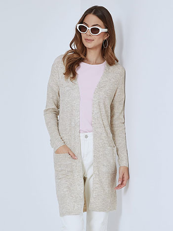 Knitted cardigan with cotton in light beige