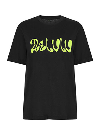 T-shirt unisex με στάμπα delulu σε μαύρο