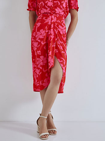 Printed midi skirt with pleat in fuchsia