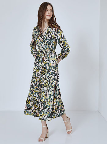 Printed dress with detachable belt in green