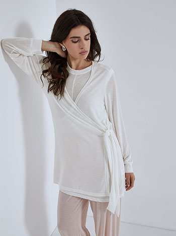 Wrap front cardigan in off white