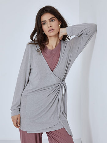 Wrap front cardigan in light grey