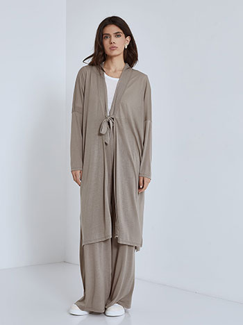 Long cardigan with tie in beige