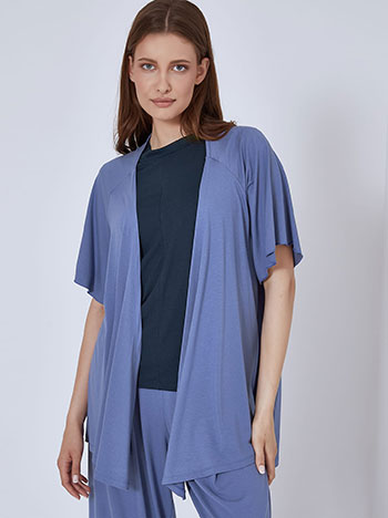 Cardigan with side slits in rough blue