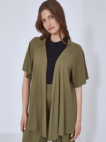 Cardigan with side slits in khaki