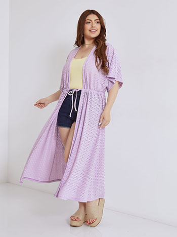 Long broderie kimono in lilac
