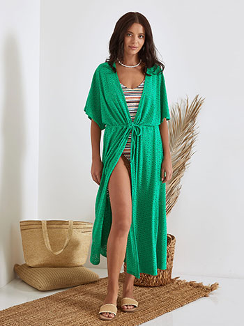 Long broderie kimono in green