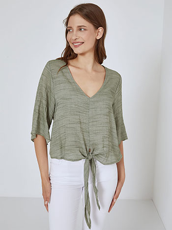 Top with front tie in khaki