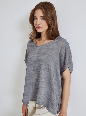 Top with side slits in rough blue