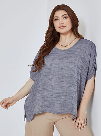 Top with side slits in rough blue